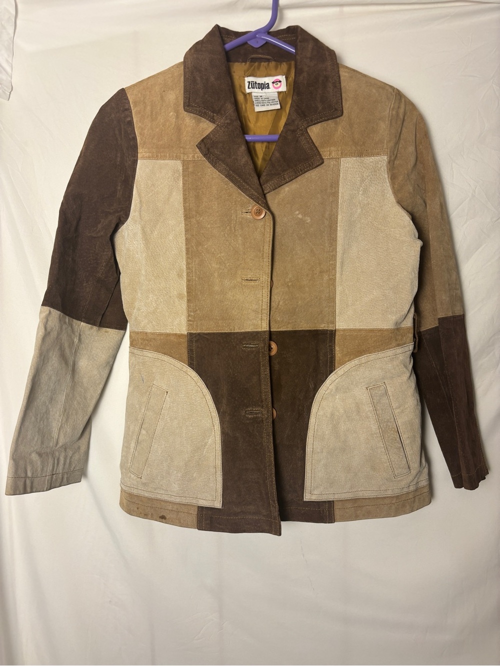 Zutopia Patchwork Suede 100% Leather Jacket in Brown & Tan